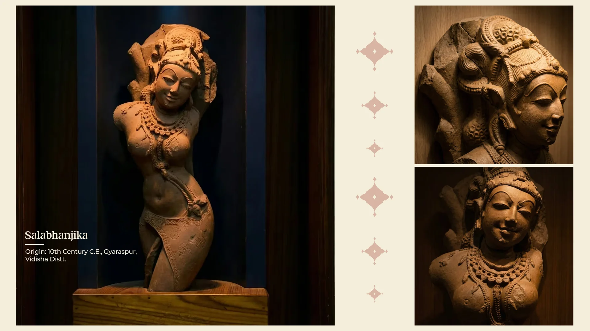 Original Shalabhanjika sculpture preserved at Gujari Mahal Museum, showcasing the elegance of medieval Indian artistry. It belongs to 10th century C.E. and was found from Gyaraspur, Vidisha Distt.