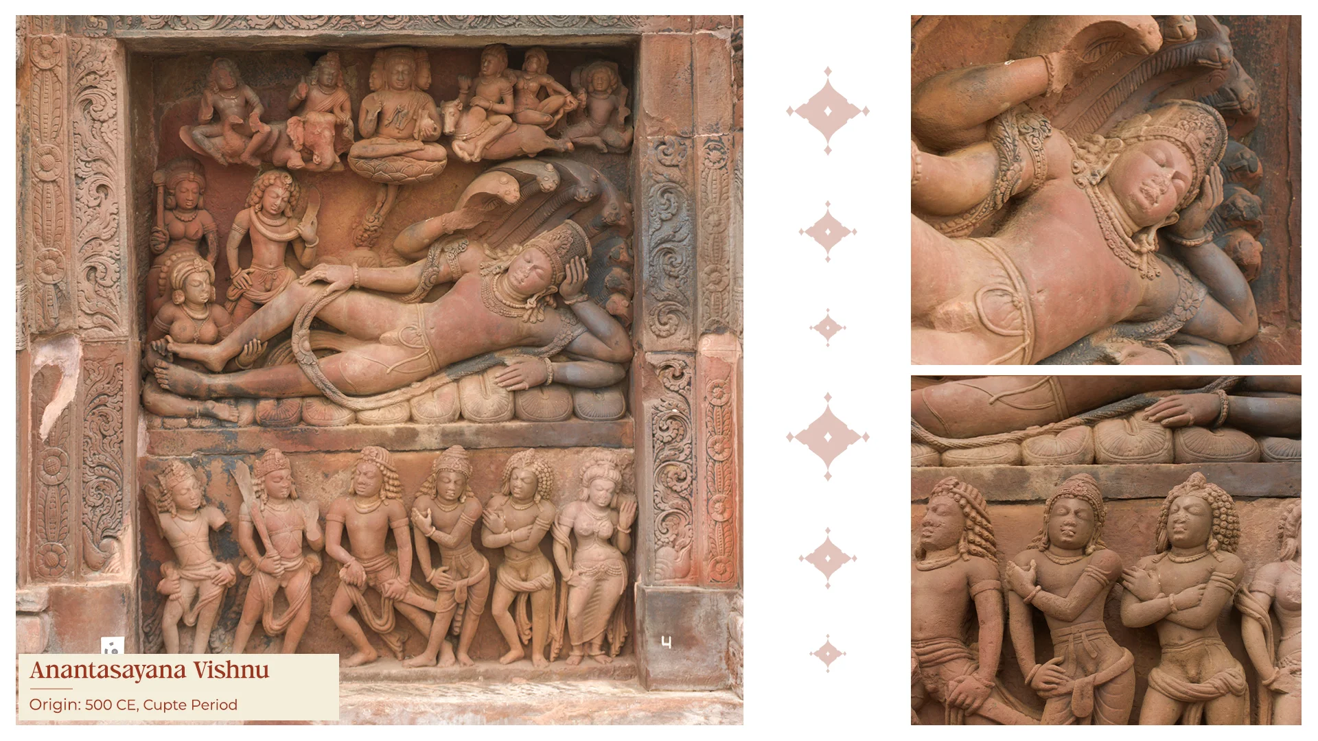 Anantasayana Vishnu reclining on Shesha with divine attendants